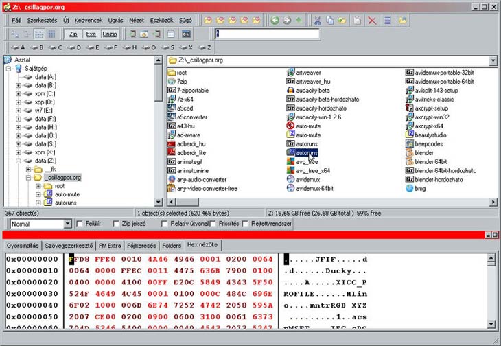 A43 File Management Utility lista nézet
