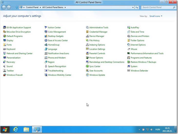 A Control Panel minden eleme A Control Panel minden eleme