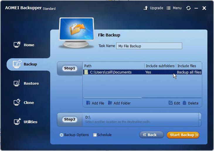 AOMEI Backupper File Backup