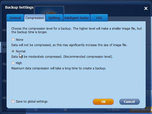 AOMEI Backupper tömörítés