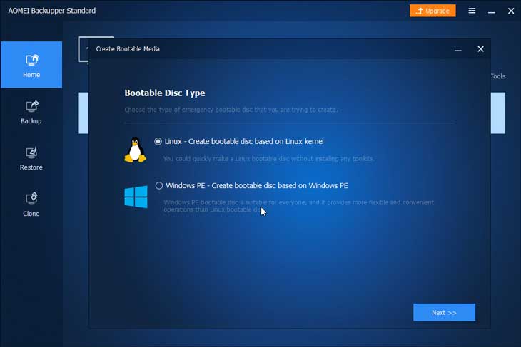 AOMEI Backupper boot lemez