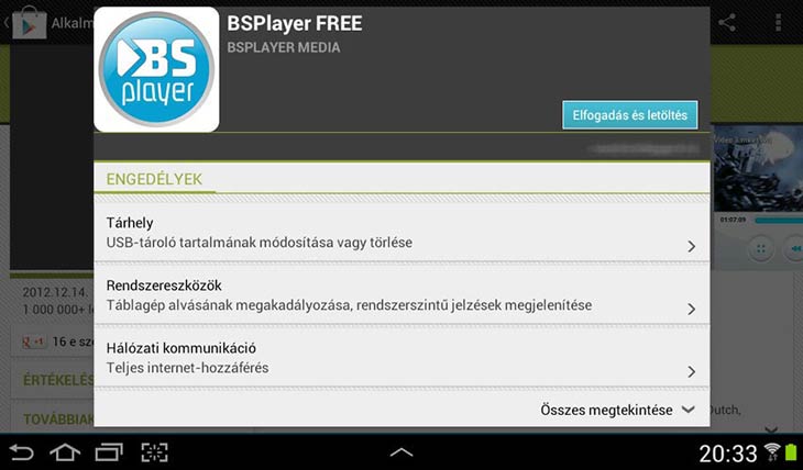 BSPlayer for Android engedélyek
