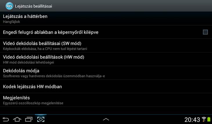 BSPlayer for Android lejátszás