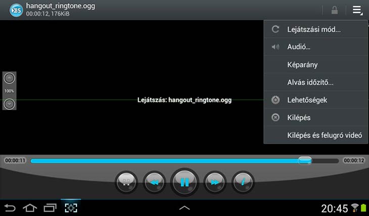 BSPlayer for Android menü