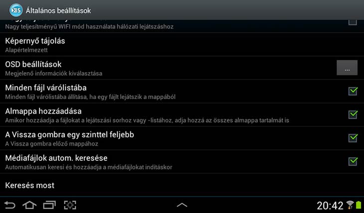 BSPlayer for Android beállítások