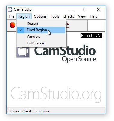 Camstudio rögzítési terület