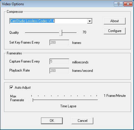 Camstudio videó beállítások