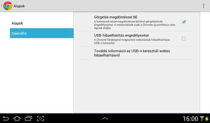 Chrome Androidra speciális