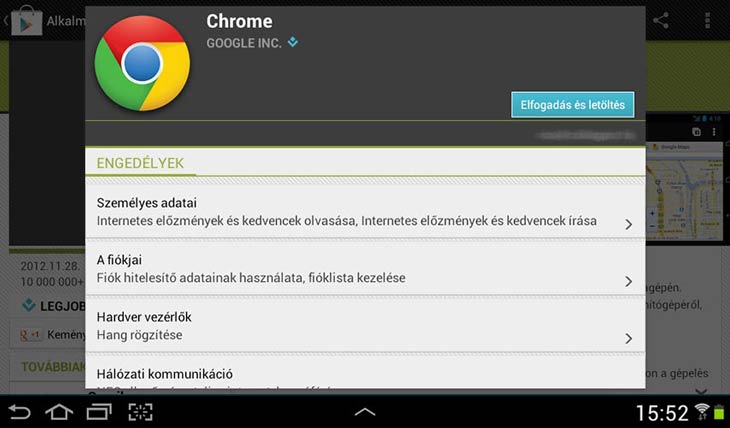 Chrome Androidra engedélyek