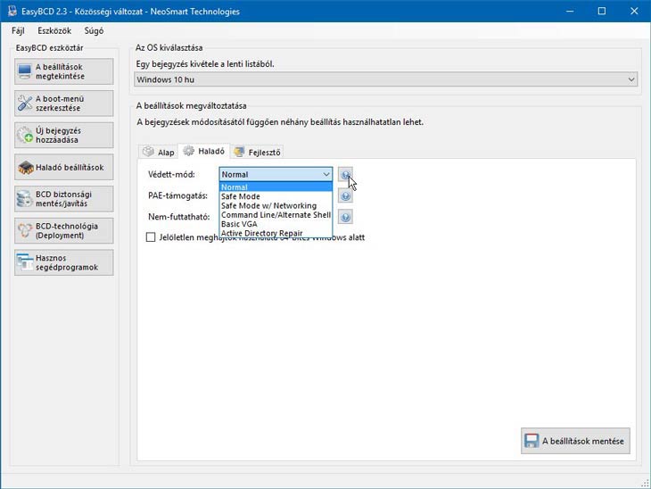 EasyBCD haladó fül