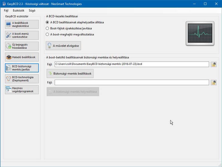 EasyBCD biztonsági mentés