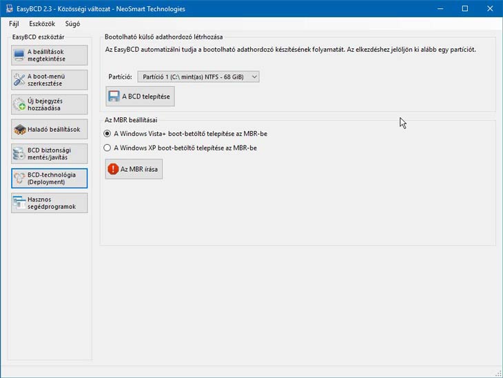 EasyBCD külső adathordozó