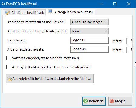 EasyBCD megjelenítő beállításai