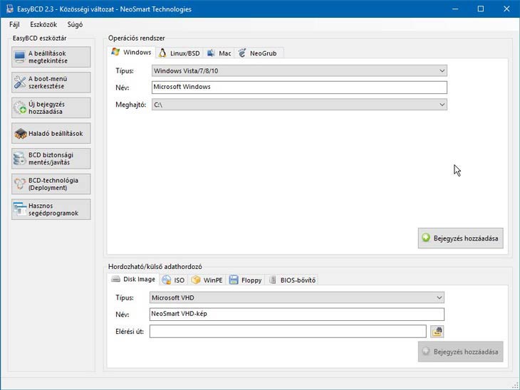 EasyBCD új bejegyzés hozzáadása