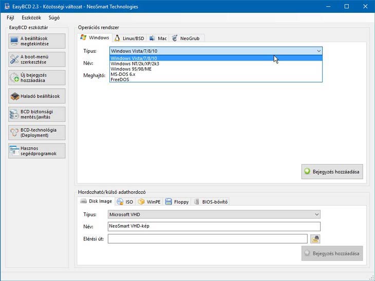 EasyBCD Windows típus