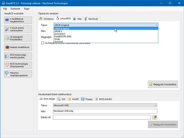EasyBCD Linux boot managers