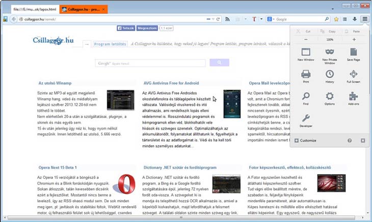 Firefox beállítások