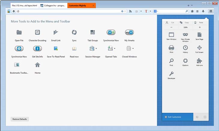 Firefox testreszabás