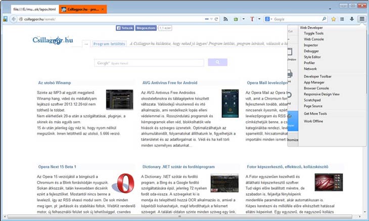 Firefox fejlesztő eszközök