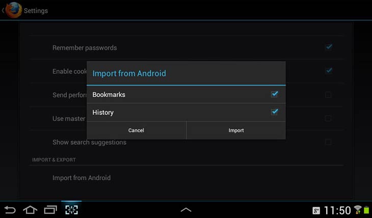 Firefox for Android import