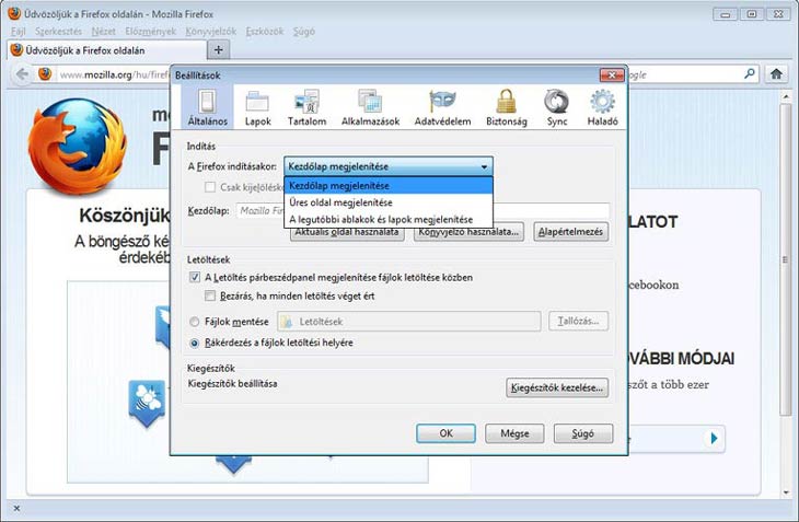 Firefox beállítások