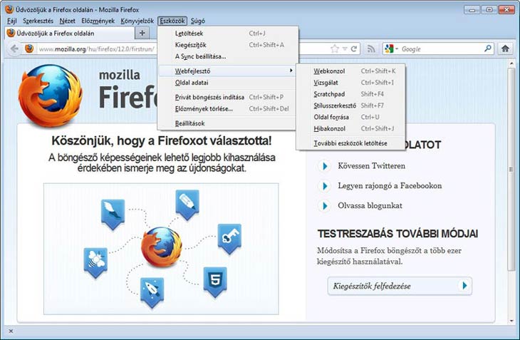 Firefox eszközök
