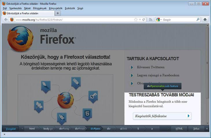 Firefox webfejlesztő eszköz