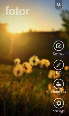 Fotor for Android kezdőoldal