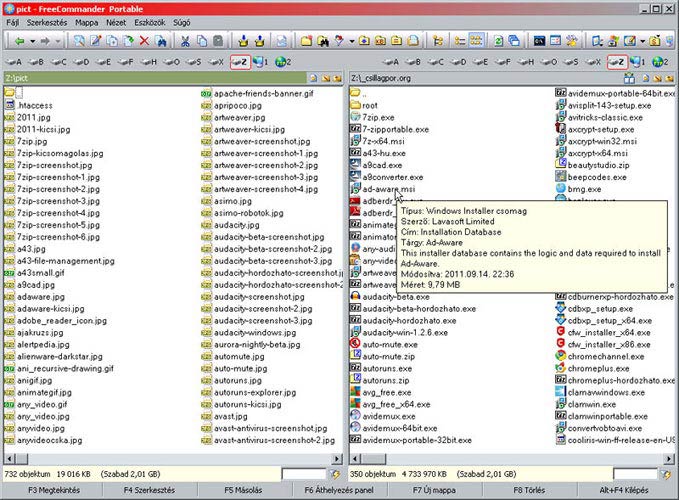 Free Commander kétpaneles fájlkezelő