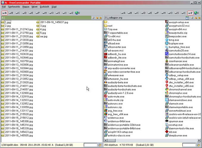 Free Commander lista nézet