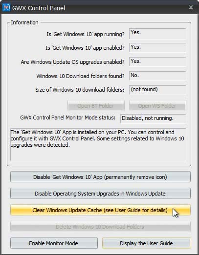 GWX Control Panel Update Cache