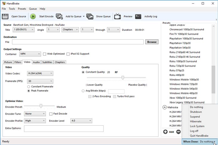 HandBrake 1 ha befejezte