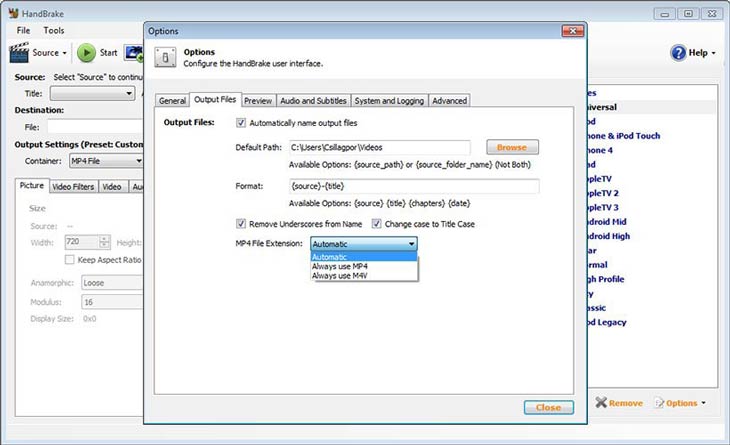 HandBrake fájl mentés