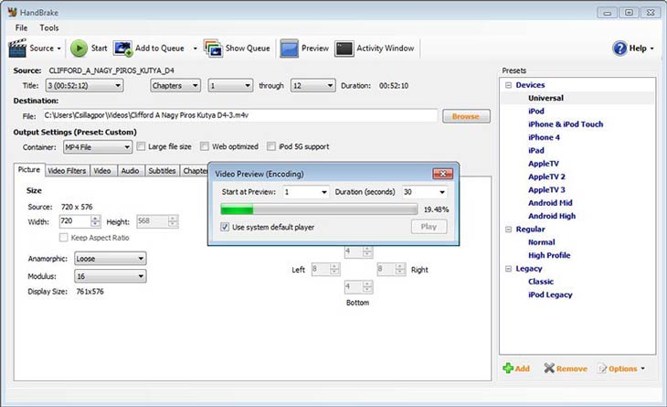 HandBrake előnézet
