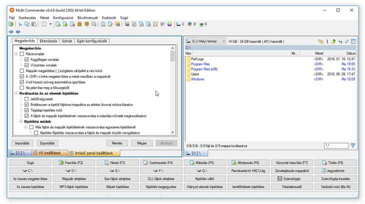 Multi Commander megjelenítési beállítások