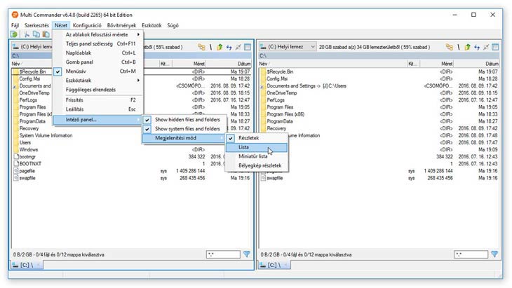 Multi Commander lista nézet