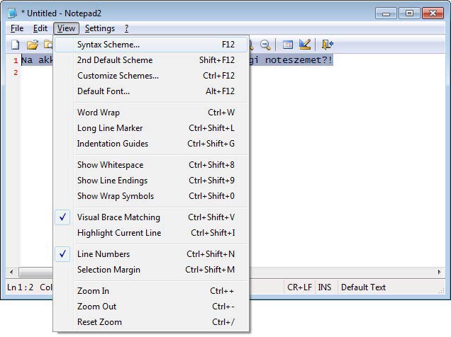 Notepad2 nézet