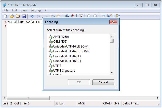 Notepad2 kódolás