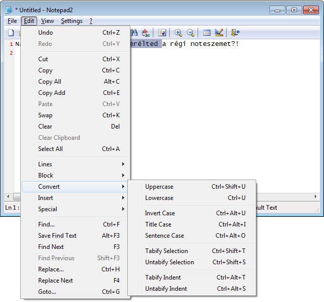 Notepad2 konvertálás