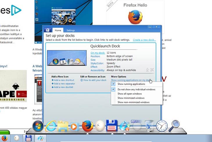 ObjectDock futó alkalmazások