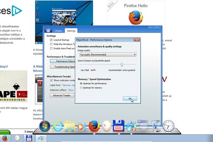 ObjectDock optimalizálás