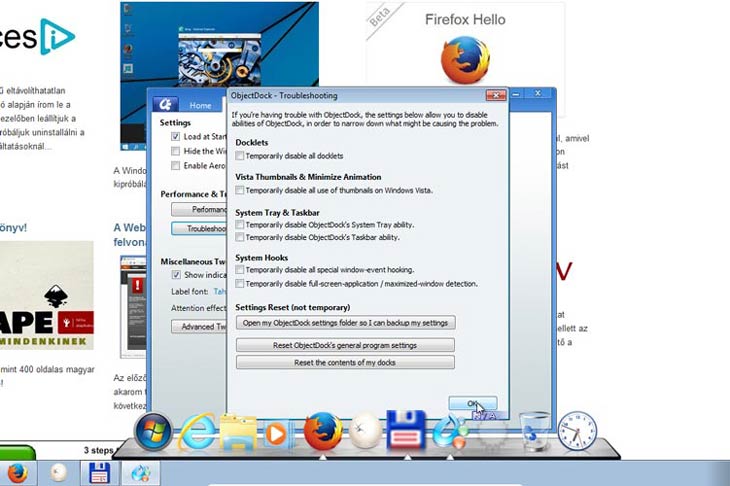 ObjectDock letiltás