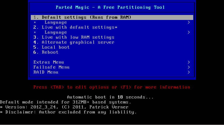 Parted Magic partíció kezelő