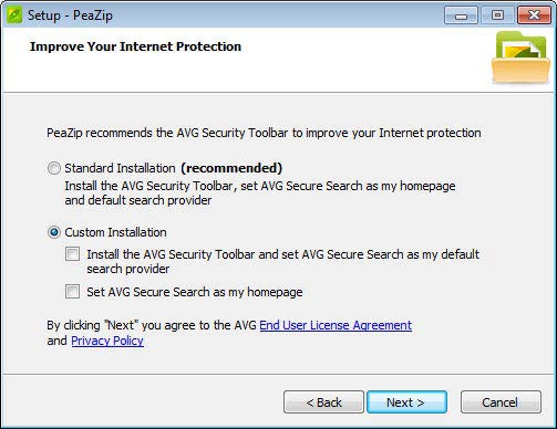PeaZip válogatós telepítés