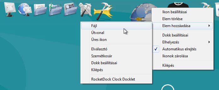 Rocketdock elem hozzáadása