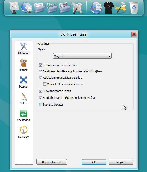 Rocketdock dokk beállítások