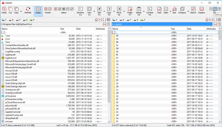 Saladin fájlkezelő beállítások