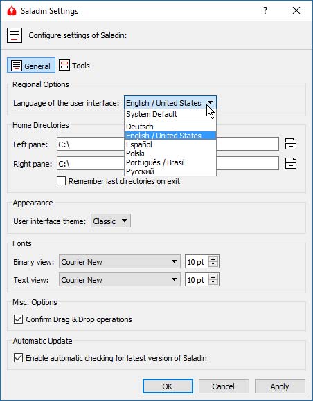 Saladin fájlkezelő nyelvek