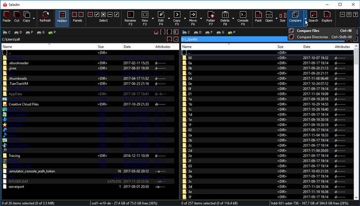 Saladin fájlkezelő sötét felület