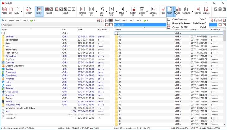 Saladin fájlkezelő nézet